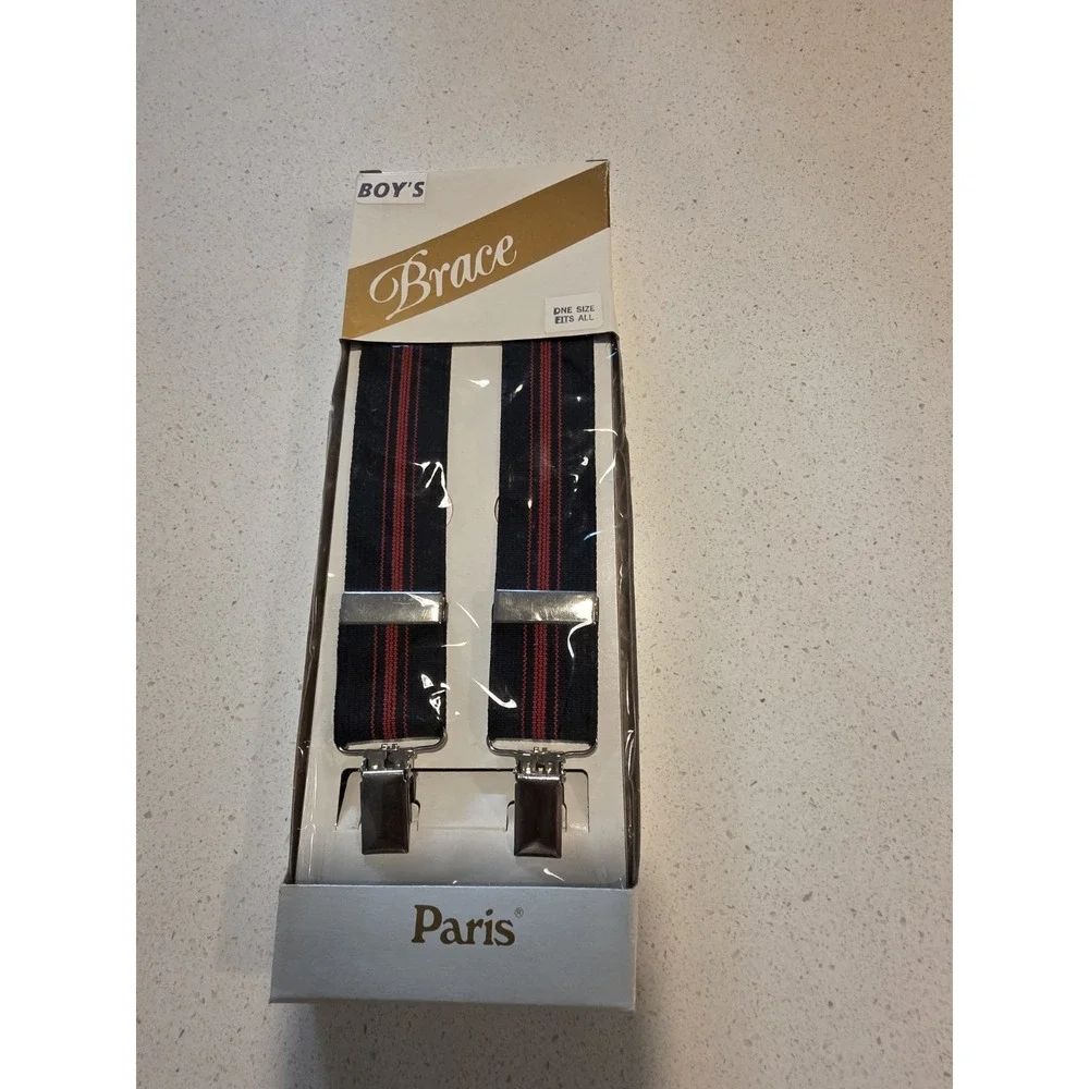 VTG Brace Paris Boys OS Navy Red Suspenders NWT Deadstock